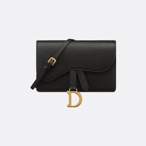 Christian Dior Black Grained Calfskin Saddle Pouch Crossbody Purse